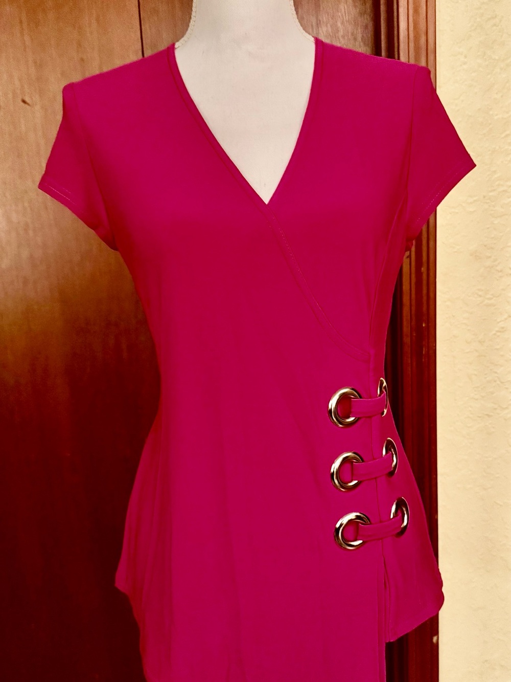 Joseph Ribkoff Bright Fuchsia Wrap-Style Asymmetrical Top